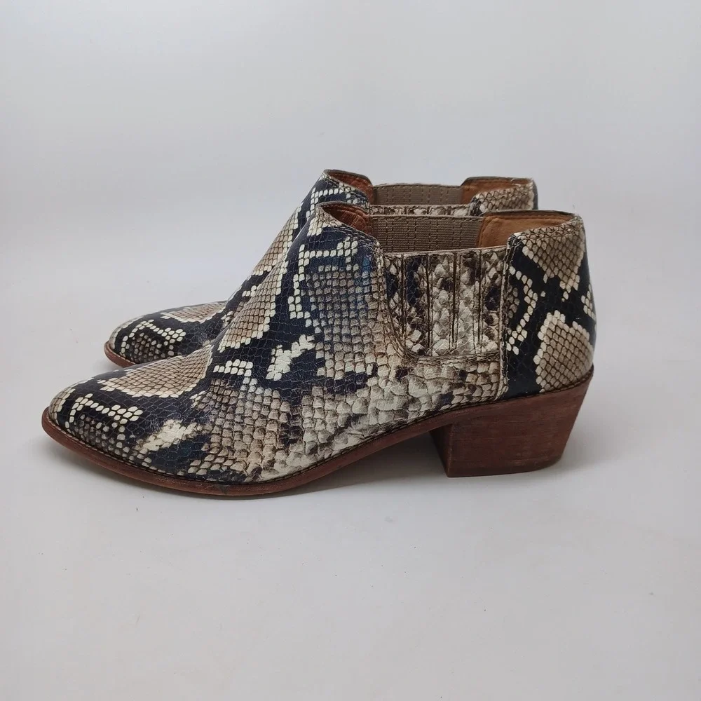 Madewell womens Snakeskin Print Pointed Toe Ankle Boots Brown Tan Block Heel 9.5